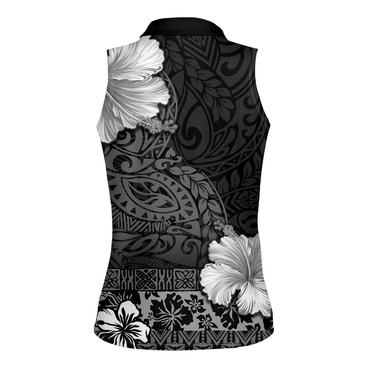 Hawaii Hibiscus With Black Polynesian Pattern Women Sleeveless Polo Shirt