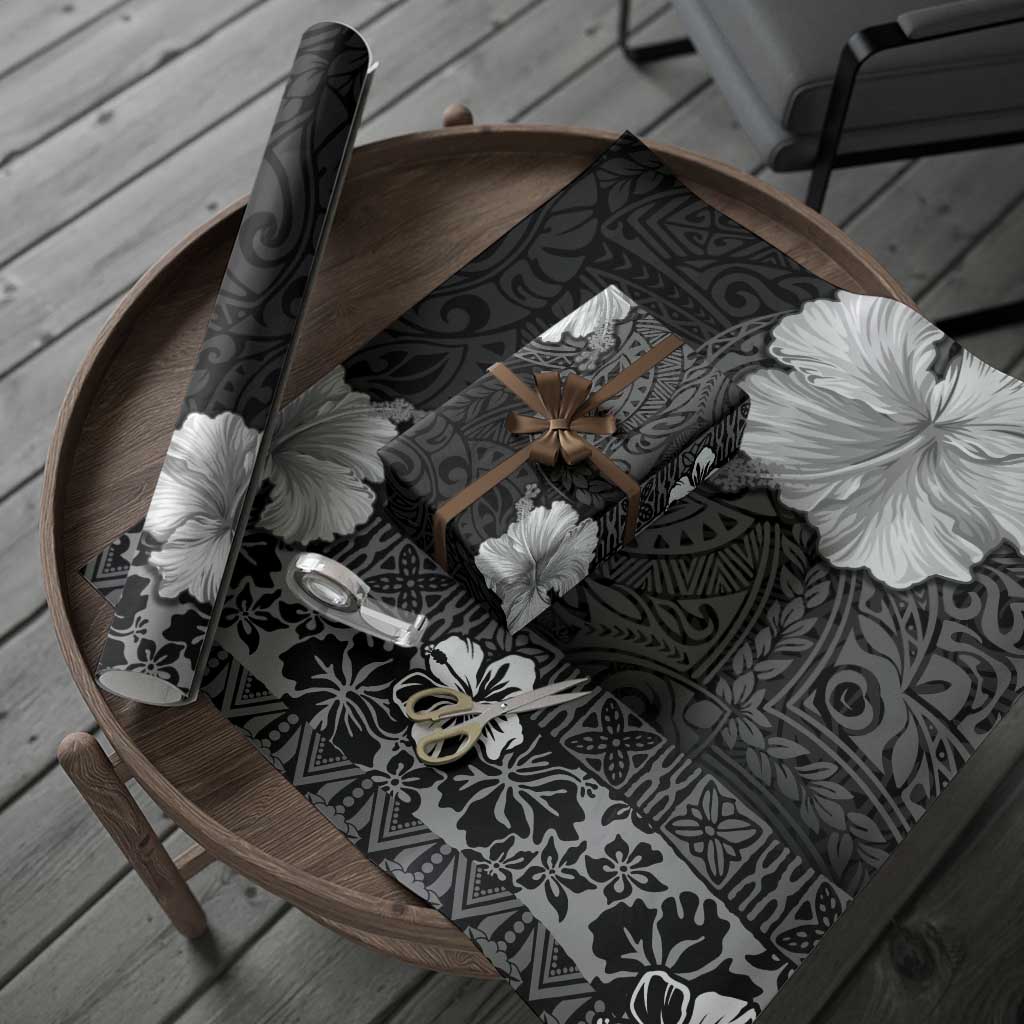 Hawaii Hibiscus With Black Polynesian Pattern Wrapping Paper - Polynesian Pride