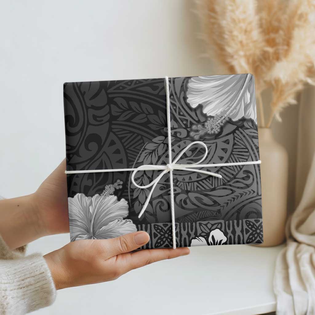 Hawaii Hibiscus With Black Polynesian Pattern Wrapping Paper - Polynesian Pride