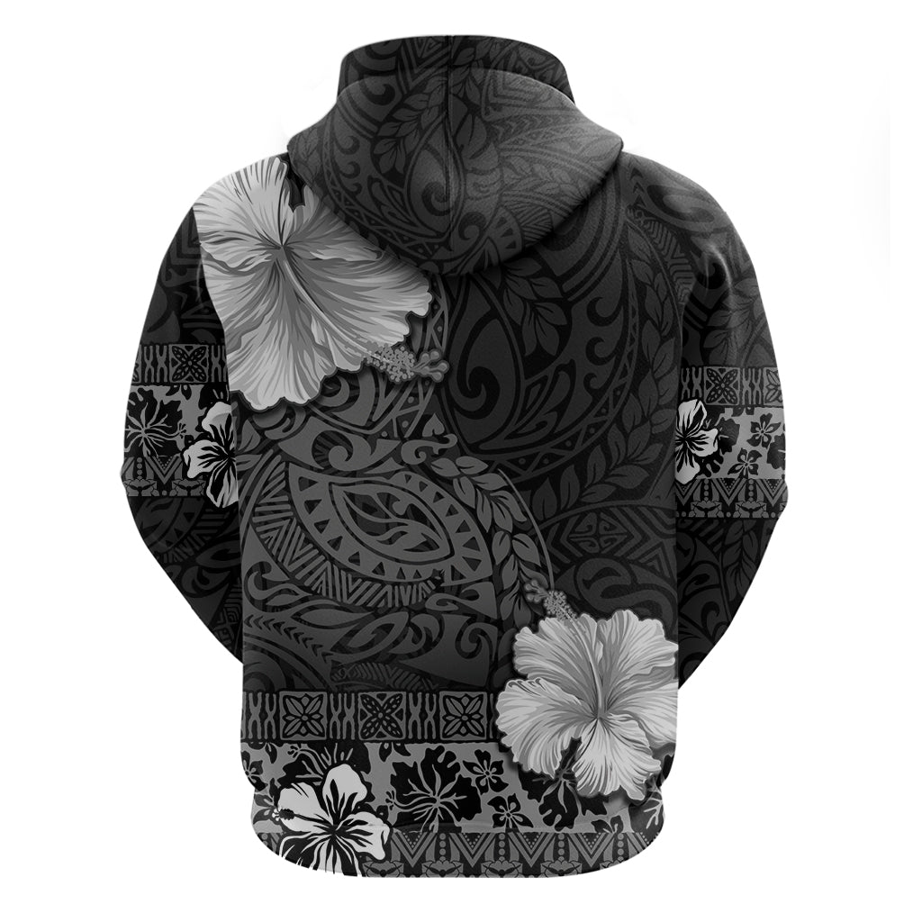 Hawaii Hibiscus With Black Polynesian Pattern Zip Hoodie