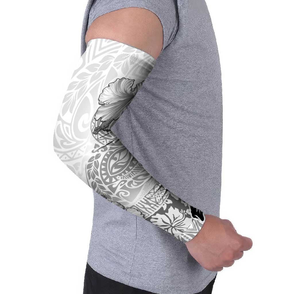 Hawaii Hibiscus With White Polynesian Pattern Arm Sleeves - Polynesian Pride