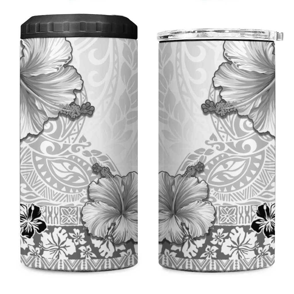 Hawaii Hibiscus With White Polynesian Pattern 4 in 1 Can Cooler Tumbler