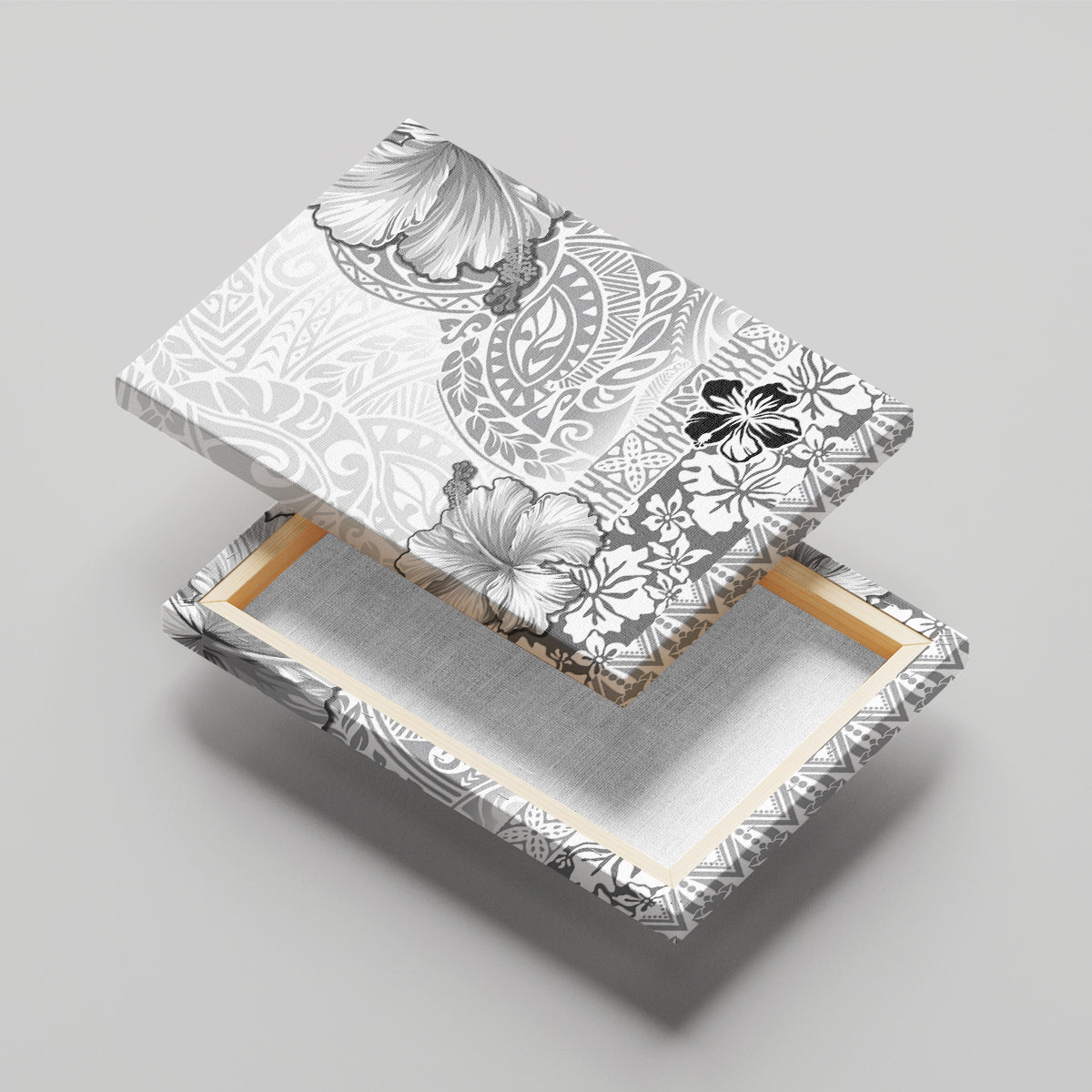 Hawaii Hibiscus With White Polynesian Pattern Canvas Wall Art