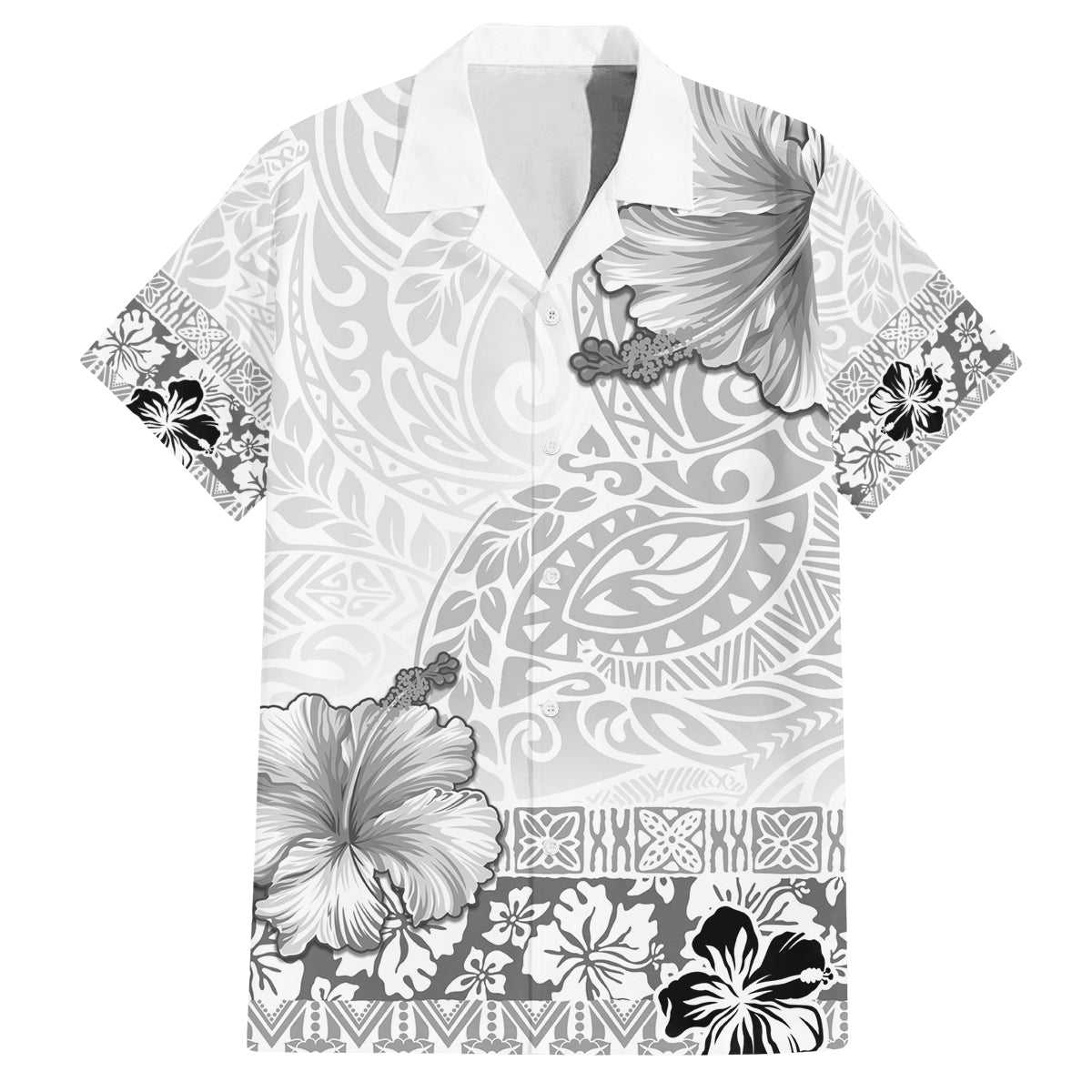 Hawaii Hibiscus With White Polynesian Pattern Family Matching Off The Shoulder Long Sleeve Dress and Hawaiian Shirt LT05 Dad's Shirt - Short Sleeve White - Polynesian Pride