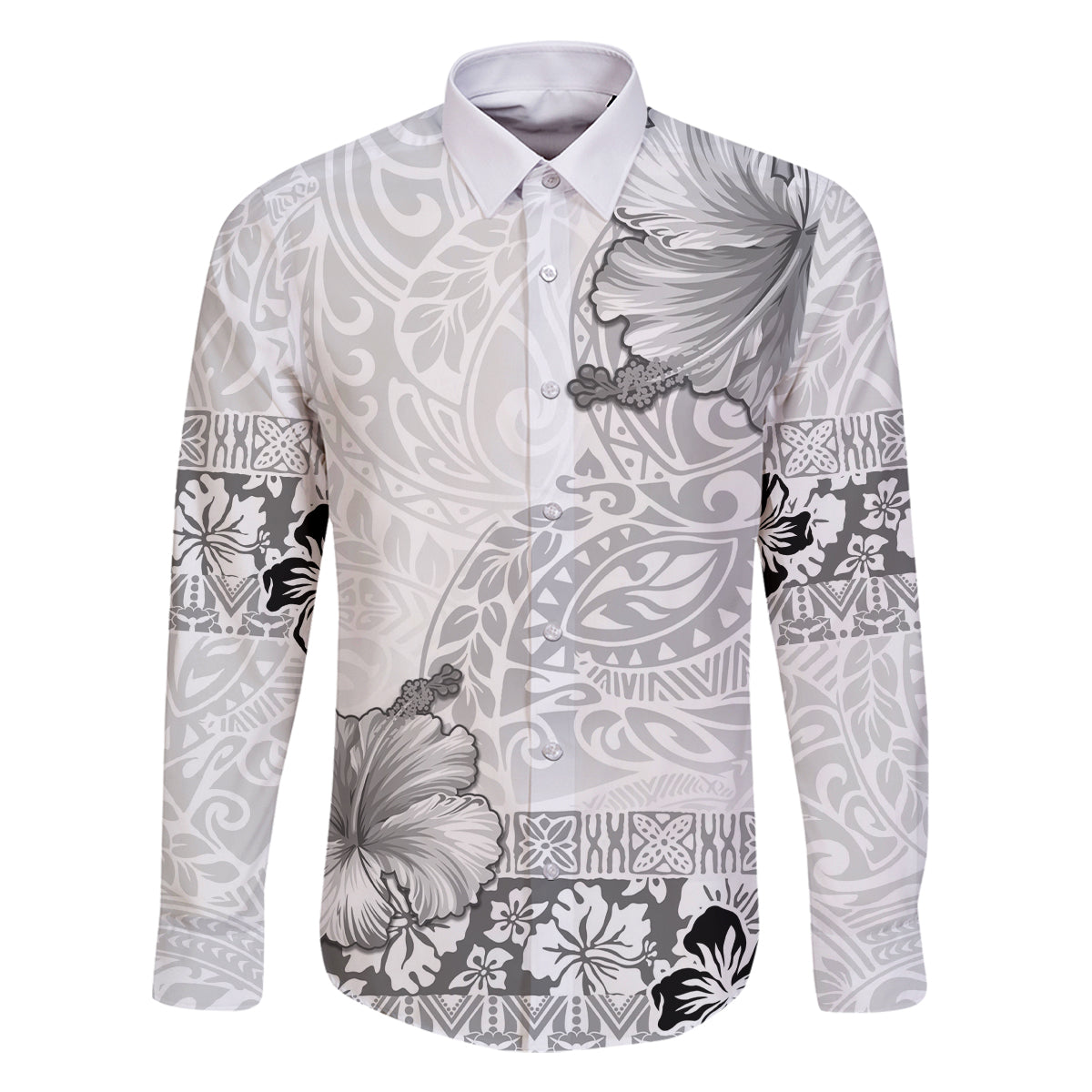 Hawaii Hibiscus With White Polynesian Pattern Family Matching Off Shoulder Maxi Dress and Hawaiian Shirt