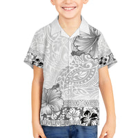 Hawaii Hibiscus With White Polynesian Pattern Family Matching Off Shoulder Maxi Dress and Hawaiian Shirt
