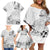 Hawaii Hibiscus With White Polynesian Pattern Family Matching Off Shoulder Short Dress and Hawaiian Shirt