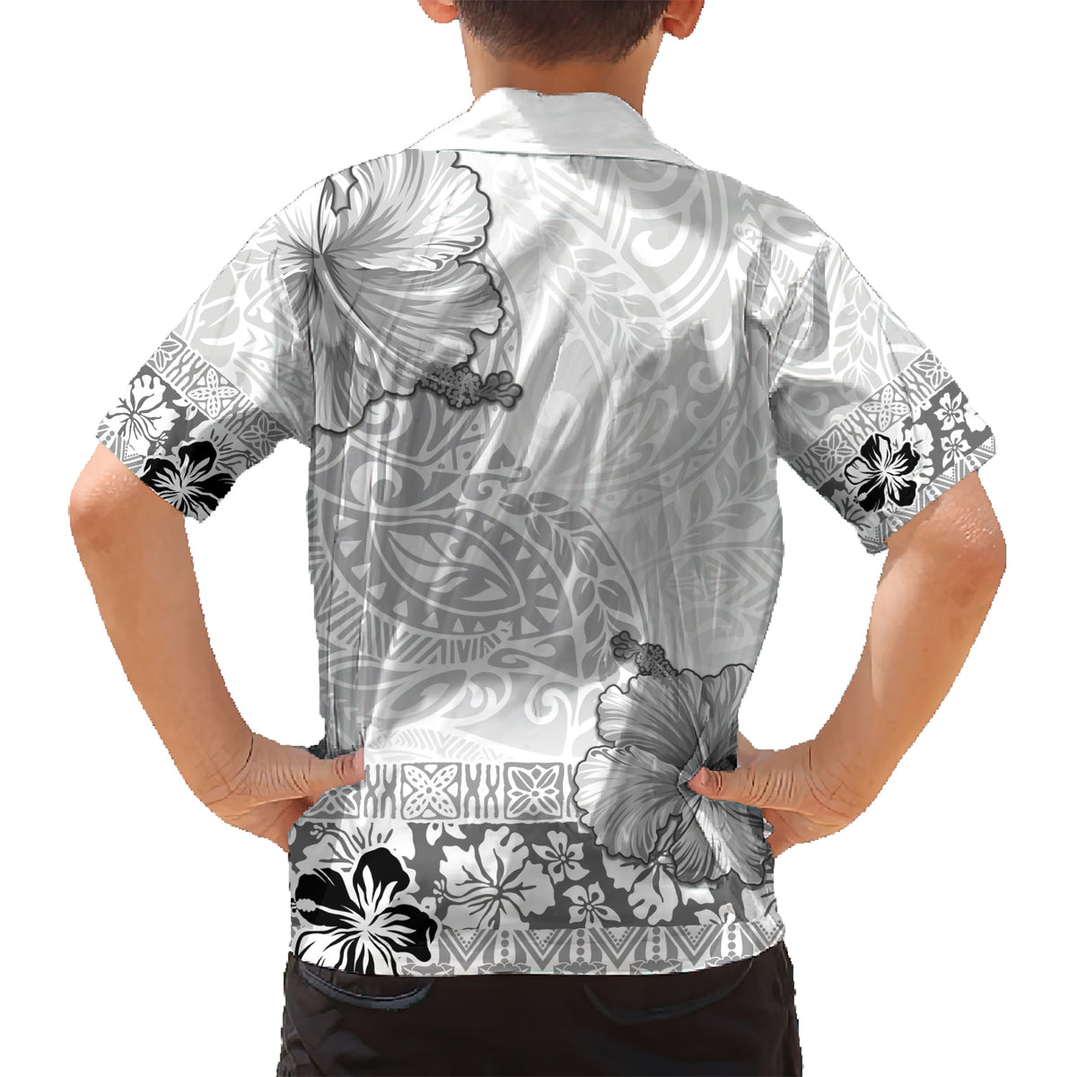 Hawaii Hibiscus With White Polynesian Pattern Kid Hawaiian Shirt