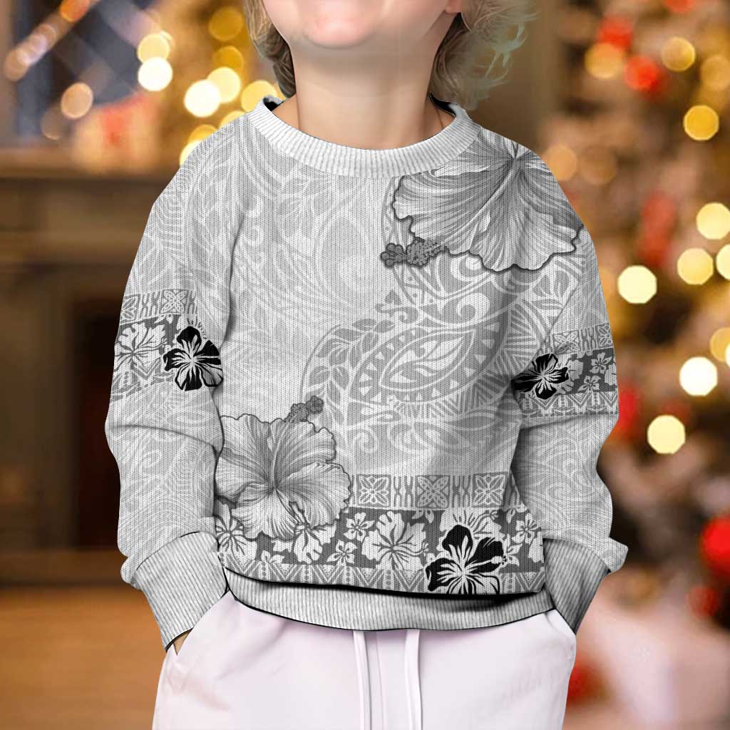 Hawaii Hibiscus With White Polynesian Pattern Kid Ugly Christmas Sweater