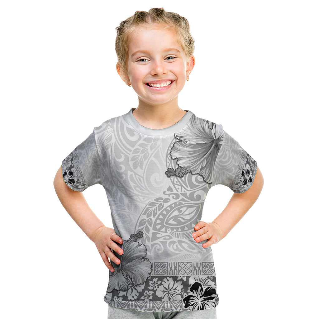 Hawaii Hibiscus With White Polynesian Pattern Kid T Shirt LT05 White - Polynesian Pride