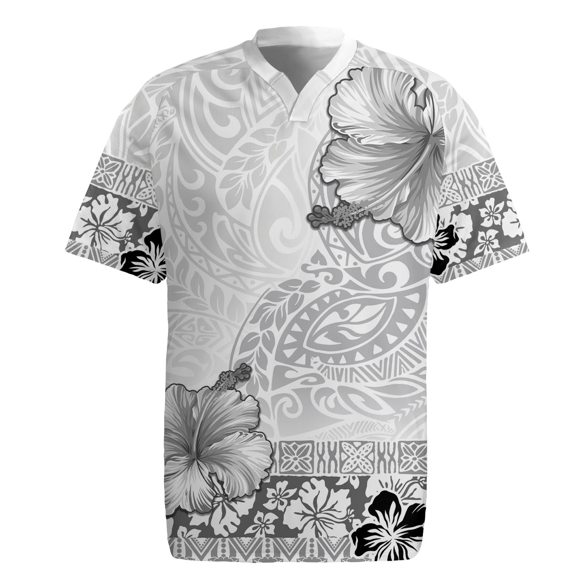 Hawaii Hibiscus With White Polynesian Pattern Rugby Jersey