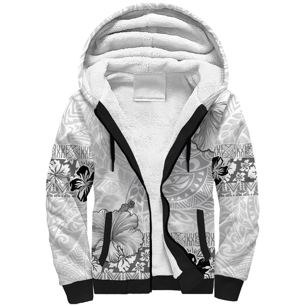 Hawaii Hibiscus With White Polynesian Pattern Sherpa Hoodie LT05 Unisex White - Polynesian Pride