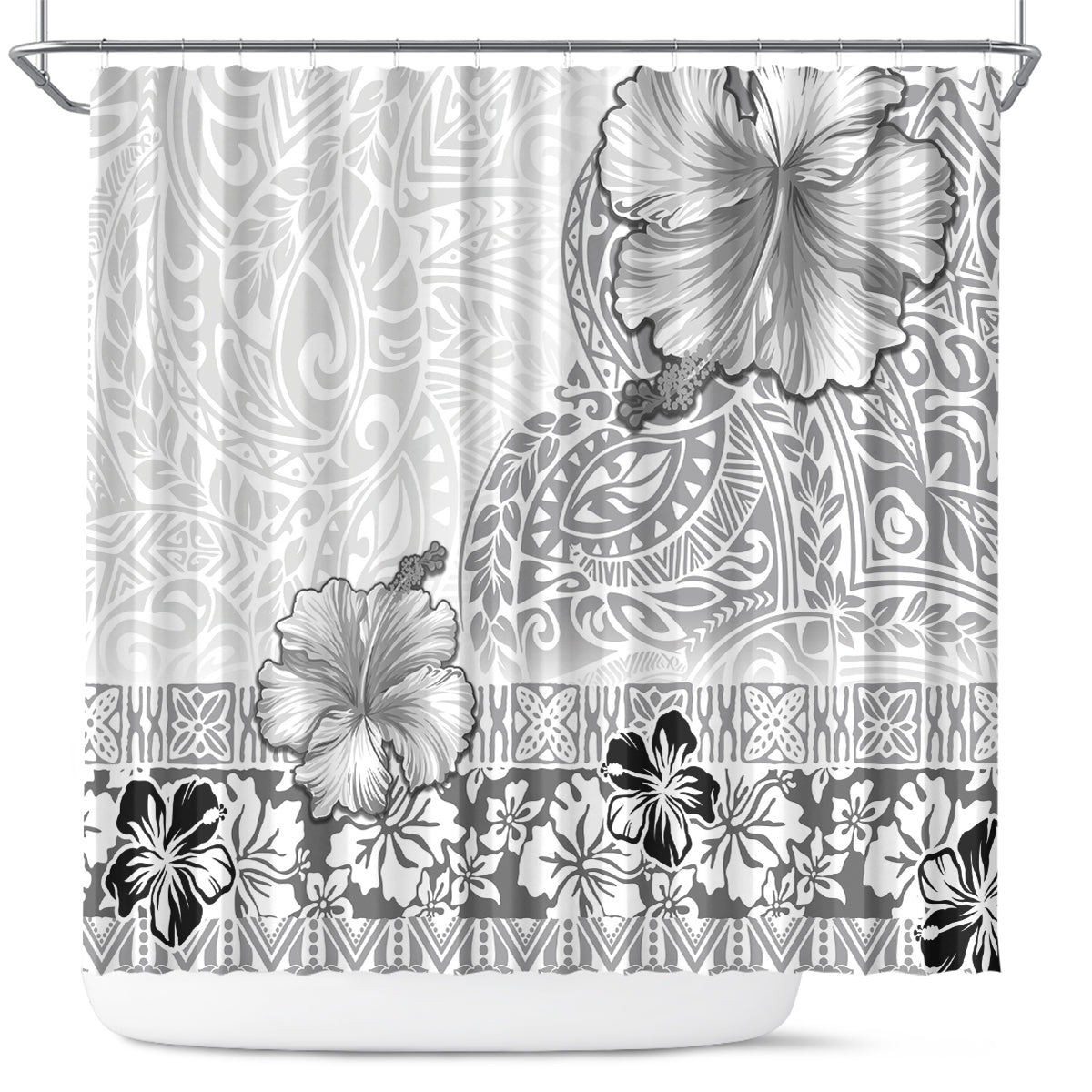 Hawaii Hibiscus With White Polynesian Pattern Shower Curtain LT05 White - Polynesian Pride