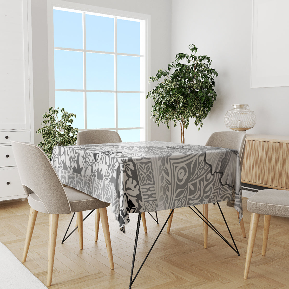 Hawaii Hibiscus With White Polynesian Pattern Tablecloth