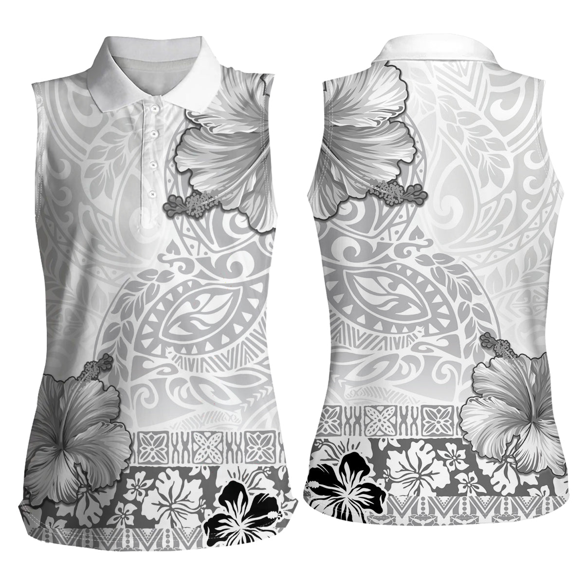 Hawaii Hibiscus With White Polynesian Pattern Women Sleeveless Polo Shirt
