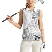 Hawaii Hibiscus With White Polynesian Pattern Women Sleeveless Polo Shirt