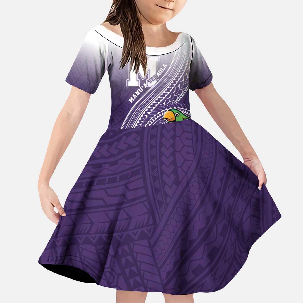 Personalized Manua High School Family Matching Long Sleeve Bodycon Dress and Hawaiian Shirt Polynesian Tribal Pattern LT05 Daughter's Dress Purple - Polynesian Pride