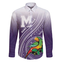 Personalized Manua High School Family Matching Long Sleeve Bodycon Dress and Hawaiian Shirt Polynesian Tribal Pattern LT05 Dad's Shirt - Long Sleeve Purple - Polynesian Pride
