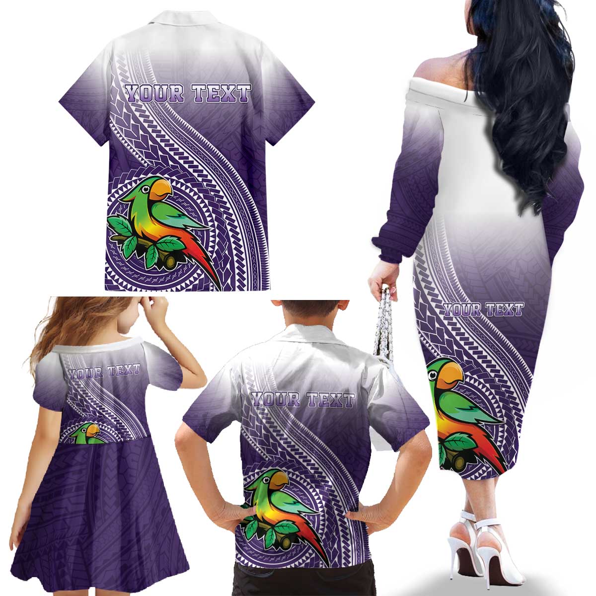Personalized Manua High School Family Matching Off The Shoulder Long Sleeve Dress and Hawaiian Shirt Polynesian Tribal Pattern