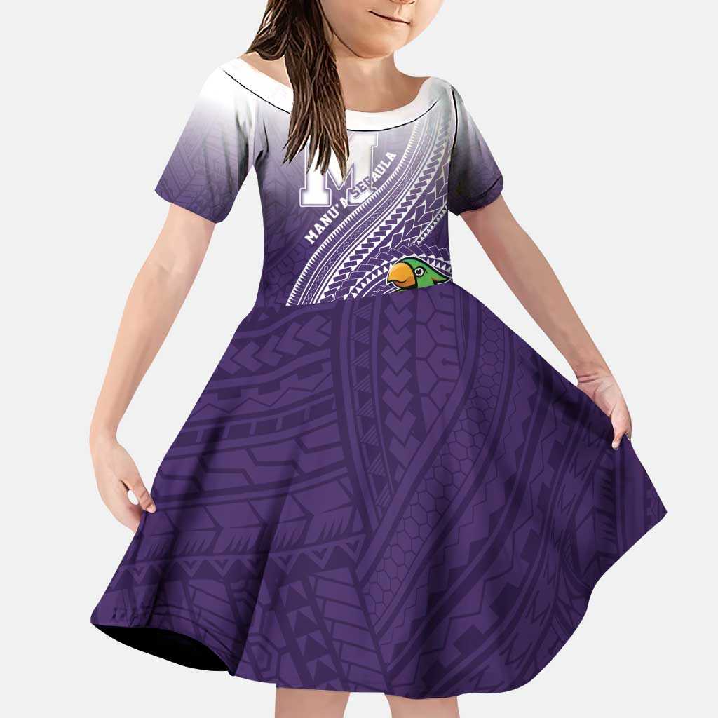 Personalized Manua High School Family Matching Puletasi and Hawaiian Shirt Polynesian Tribal Pattern LT05 Daughter's Dress Purple - Polynesian Pride