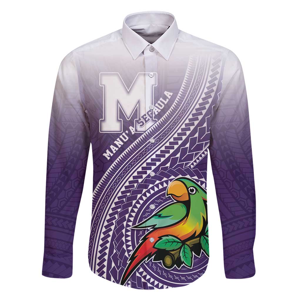 Personalized Manua High School Family Matching Puletasi and Hawaiian Shirt Polynesian Tribal Pattern LT05 Dad's Shirt - Long Sleeve Purple - Polynesian Pride