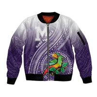 Personalized Manua High School Sleeve Zip Bomber Jacket Polynesian Tribal Pattern LT05 Unisex Purple - Polynesian Pride