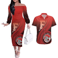 Personalized Fagaitua High School Couples Matching Off The Shoulder Long Sleeve Dress and Hawaiian Shirt Polynesian Tribal Pattern