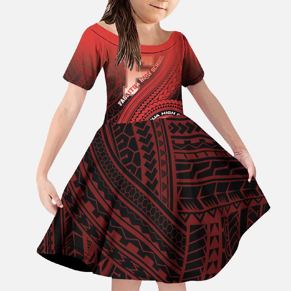 Personalized Fagaitua High School Family Matching Long Sleeve Bodycon Dress and Hawaiian Shirt Polynesian Tribal Pattern LT05 Daughter's Dress Red - Polynesian Pride