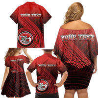 Personalized Fagaitua High School Family Matching Off Shoulder Short Dress and Hawaiian Shirt Polynesian Tribal Pattern