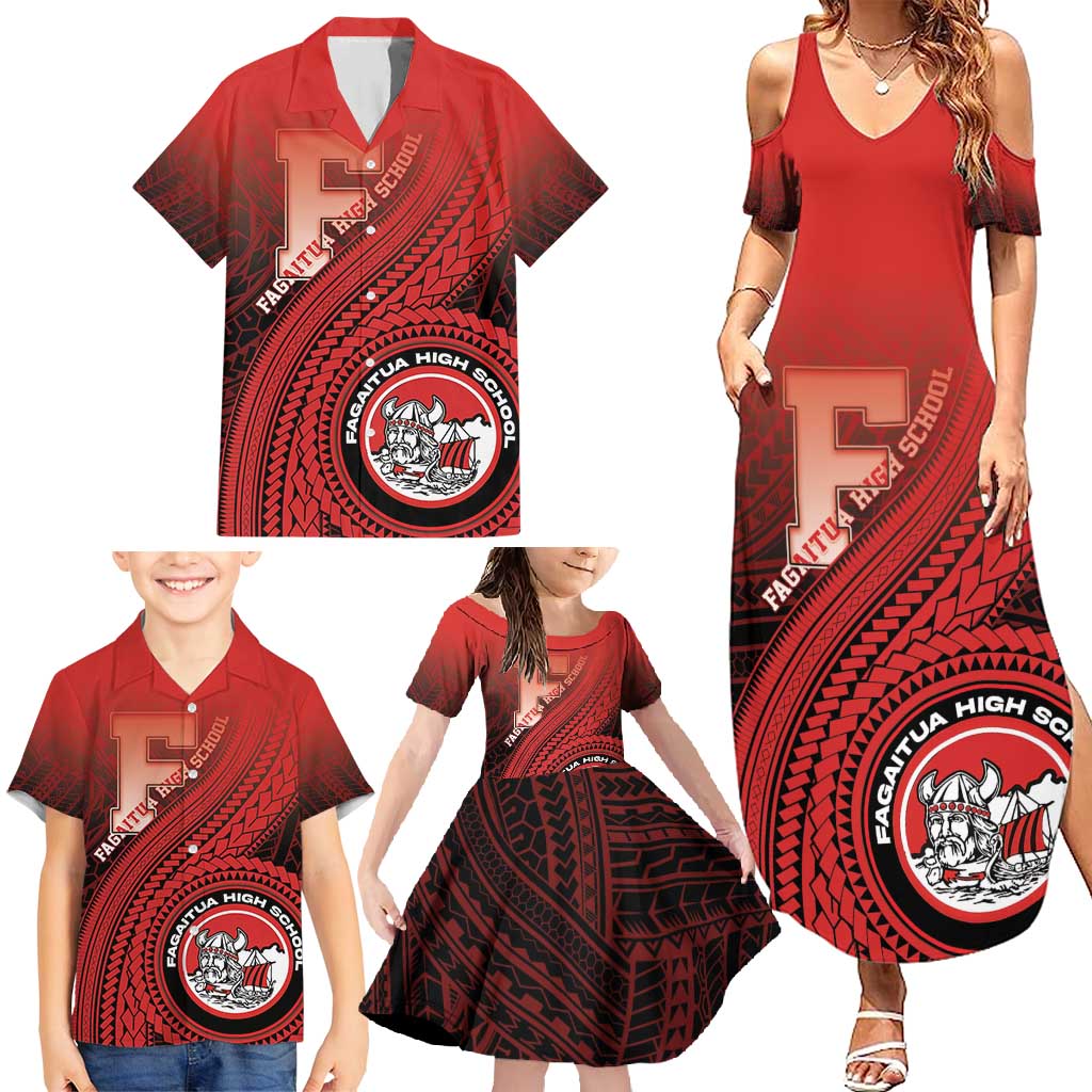 Personalized Fagaitua High School Family Matching Summer Maxi Dress and Hawaiian Shirt Polynesian Tribal Pattern