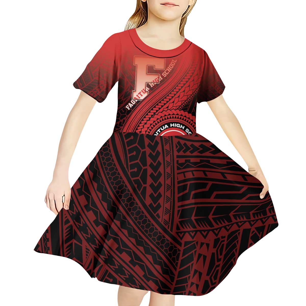 Personalized Fagaitua High School Kid Short Sleeve Dress Polynesian Tribal Pattern