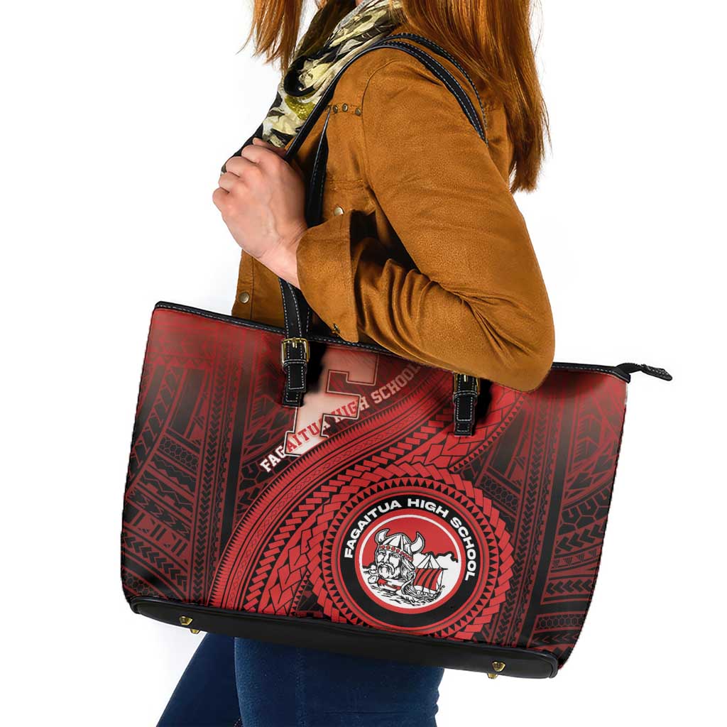 Fagaitua High School Leather Tote Bag Polynesian Tribal Pattern