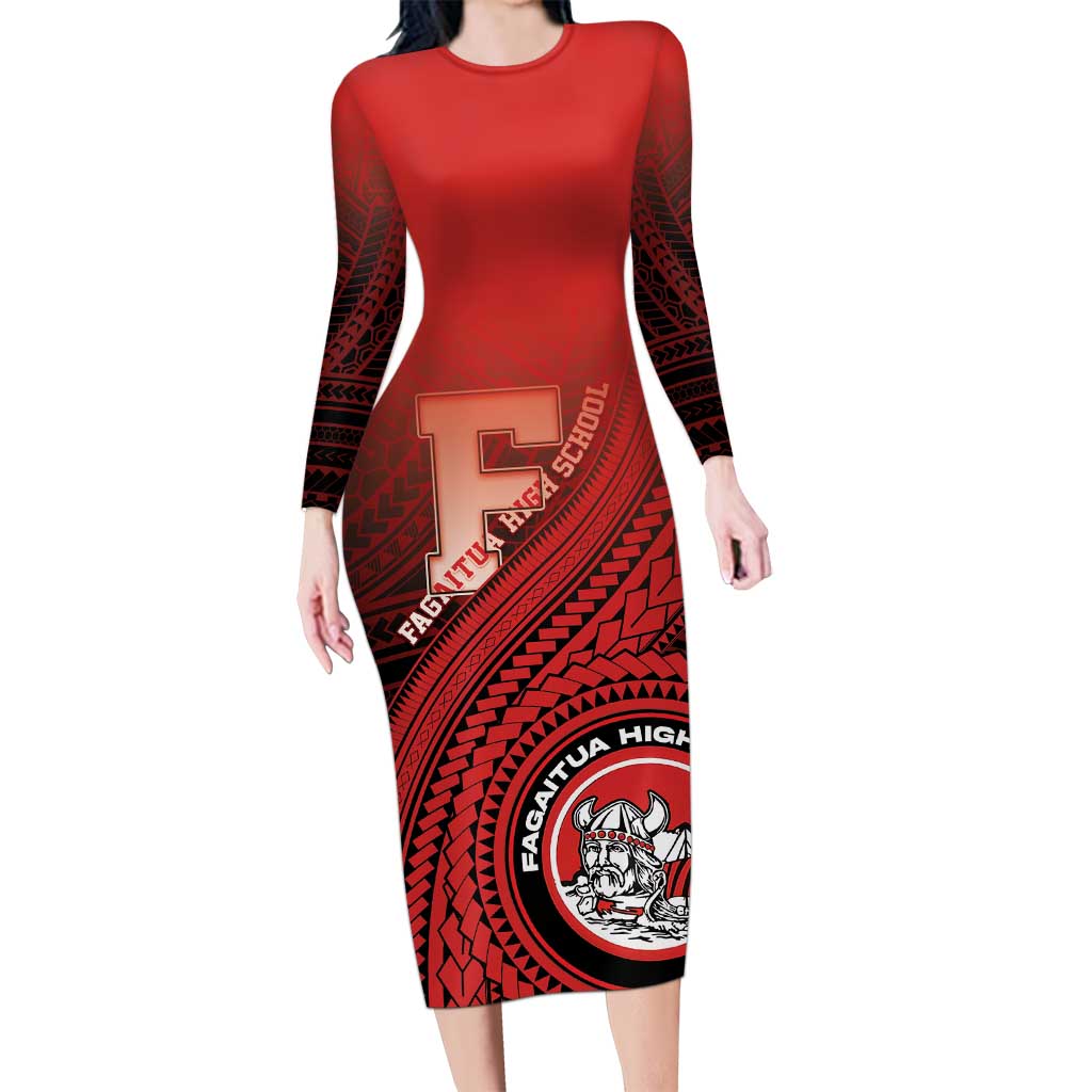Personalized Fagaitua High School Long Sleeve Bodycon Dress Polynesian Tribal Pattern