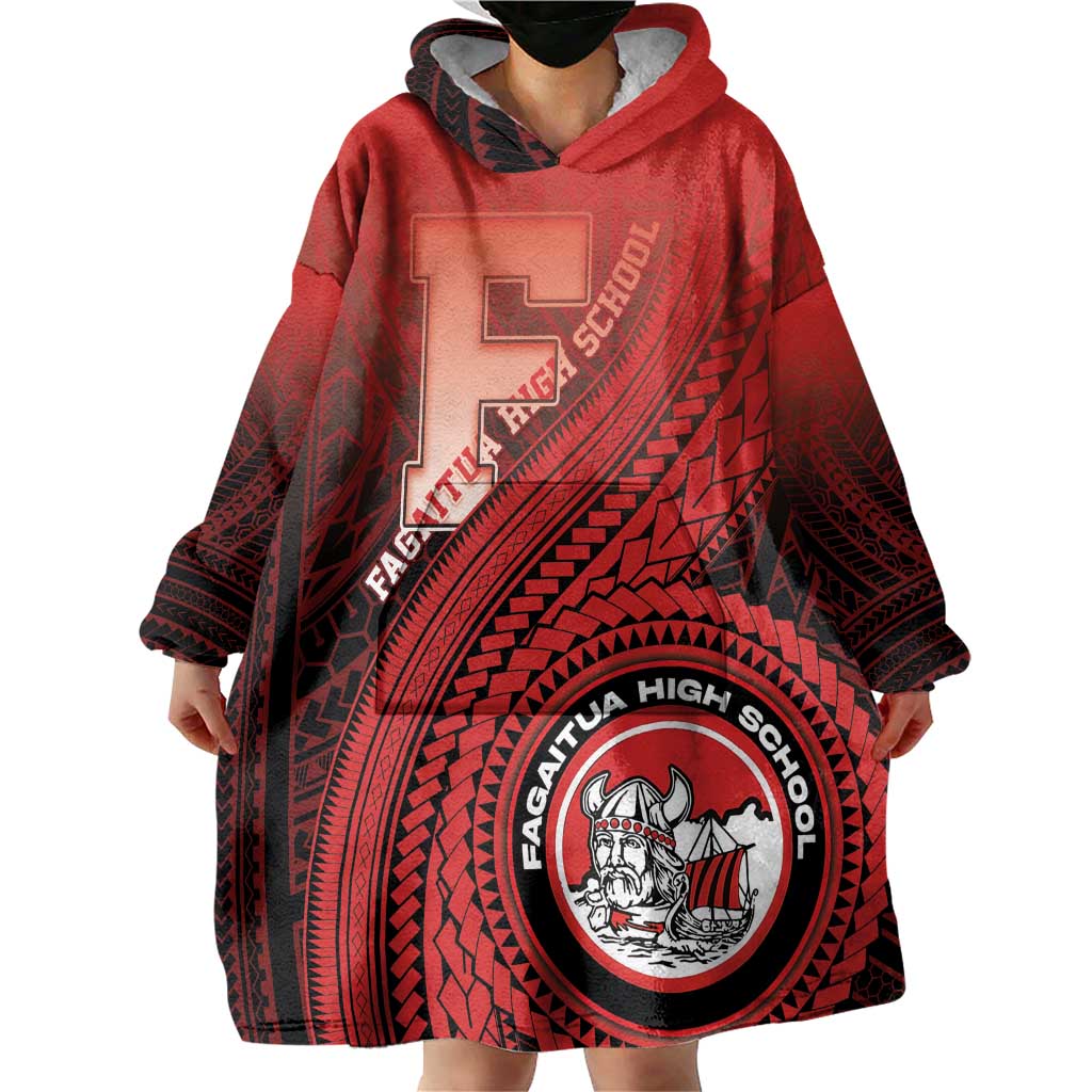 Personalized Fagaitua High School Wearable Blanket Hoodie Polynesian Tribal Pattern