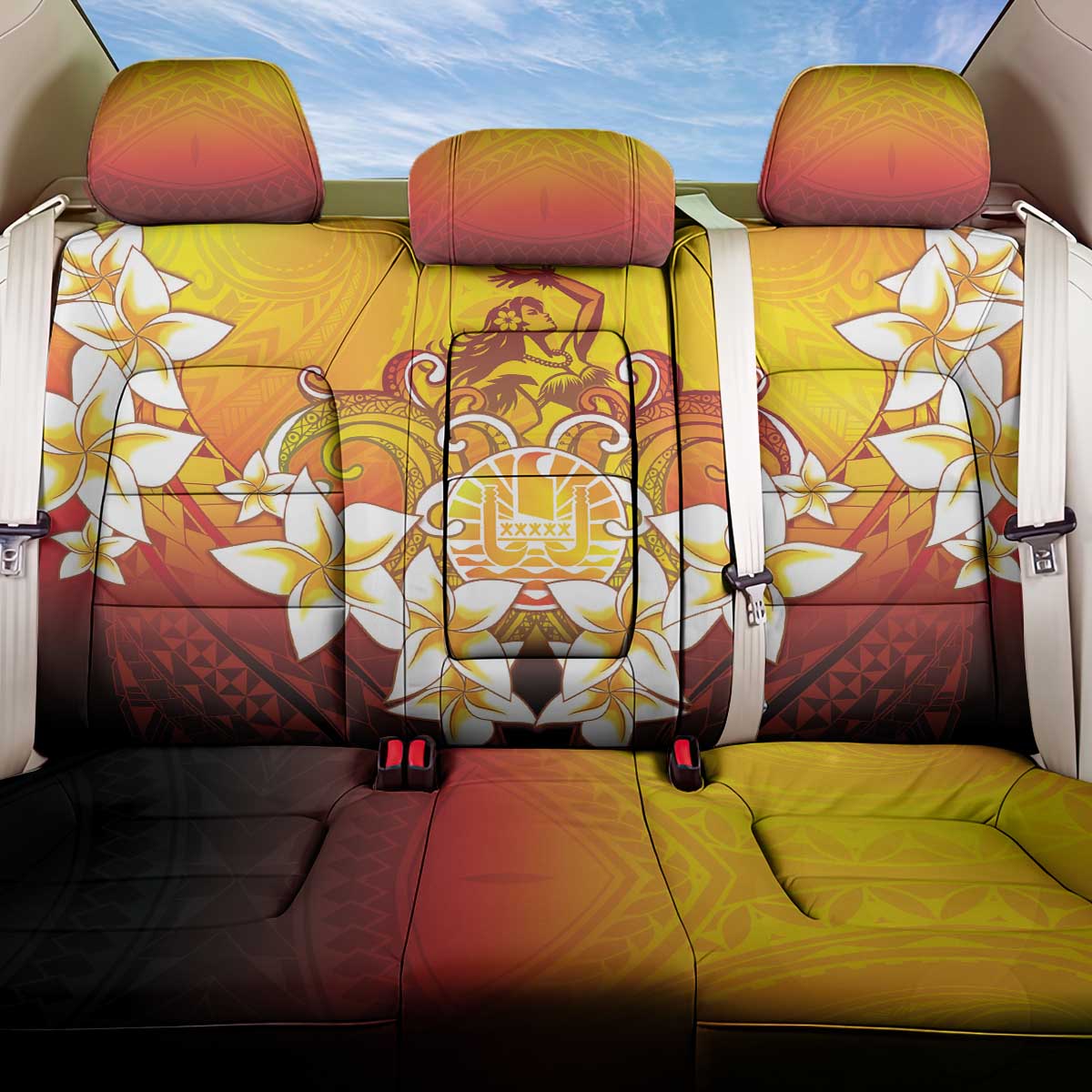 Tahiti Heiva Festival Back Car Seat Cover Tahitian Vahine Plumeria Flowers