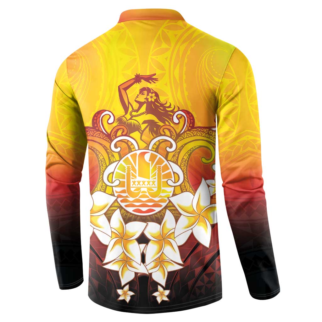 Tahiti Heiva Festival Button Sweatshirt Tahitian Vahine Plumeria Flowers