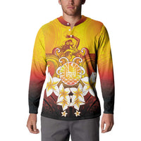 Tahiti Heiva Festival Button Sweatshirt Tahitian Vahine Plumeria Flowers
