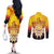 Tahiti Heiva Festival Couples Matching Off The Shoulder Long Sleeve Dress and Long Sleeve Button Shirt Tahitian Vahine Plumeria Flowers