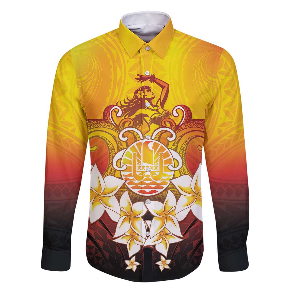 Tahiti Heiva Festival Family Matching Long Sleeve Bodycon Dress and Hawaiian Shirt Tahitian Vahine Plumeria Flowers