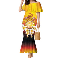 Tahiti Heiva Festival Family Matching Mermaid Dress and Hawaiian Shirt Tahitian Vahine Plumeria Flowers