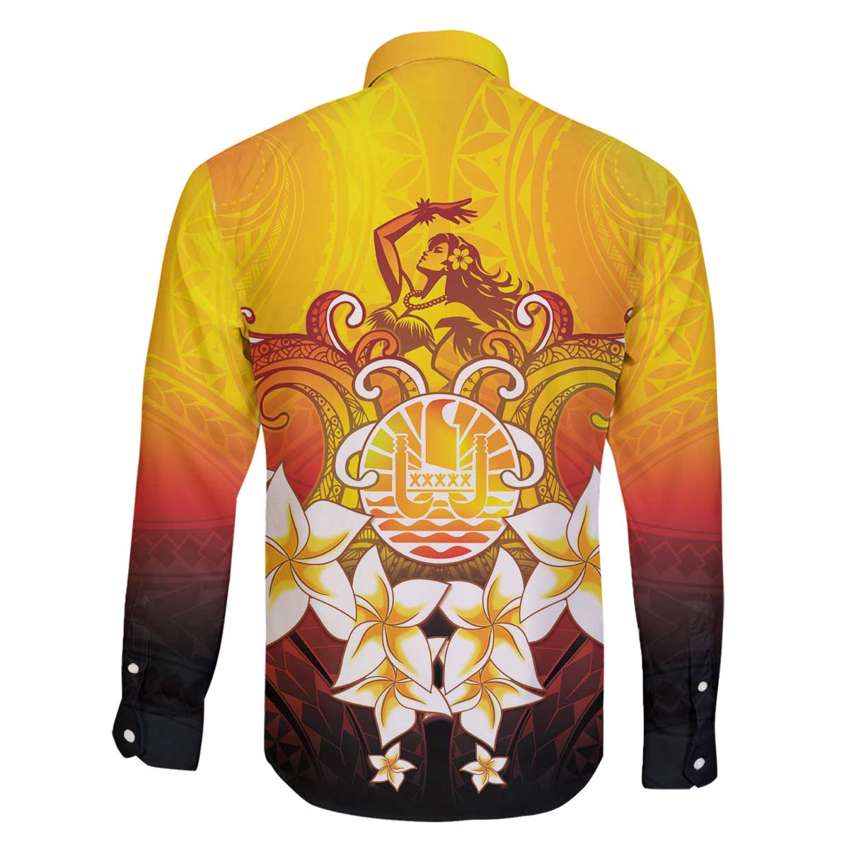 Tahiti Heiva Festival Family Matching Off The Shoulder Long Sleeve Dress and Hawaiian Shirt Tahitian Vahine Plumeria Flowers