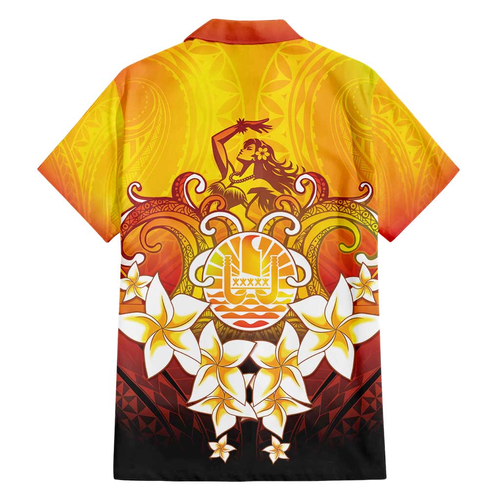 Tahiti Heiva Festival Family Matching Short Sleeve Bodycon Dress and Hawaiian Shirt Tahitian Vahine Plumeria Flowers