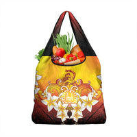 Tahiti Heiva Festival Grocery Bag Tahitian Vahine Plumeria Flowers