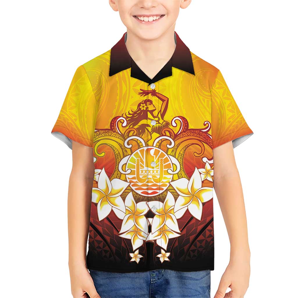 Tahiti Heiva Festival Kid Hawaiian Shirt Tahitian Vahine Plumeria Flowers