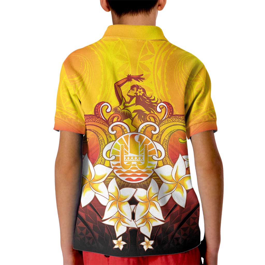 Tahiti Heiva Festival Kid Polo Shirt Tahitian Vahine Plumeria Flowers