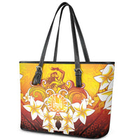 Tahiti Heiva Festival Leather Tote Bag Tahitian Vahine Plumeria Flowers