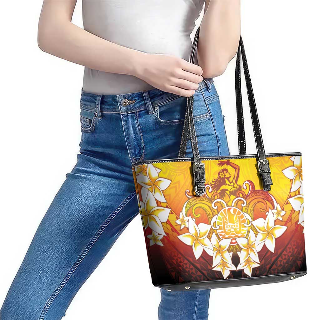 Tahiti Heiva Festival Leather Tote Bag Tahitian Vahine Plumeria Flowers