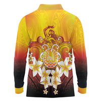 Tahiti Heiva Festival Long Sleeve Polo Shirt Tahitian Vahine Plumeria Flowers
