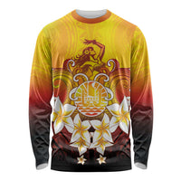 Tahiti Heiva Festival Long Sleeve Shirt Tahitian Vahine Plumeria Flowers