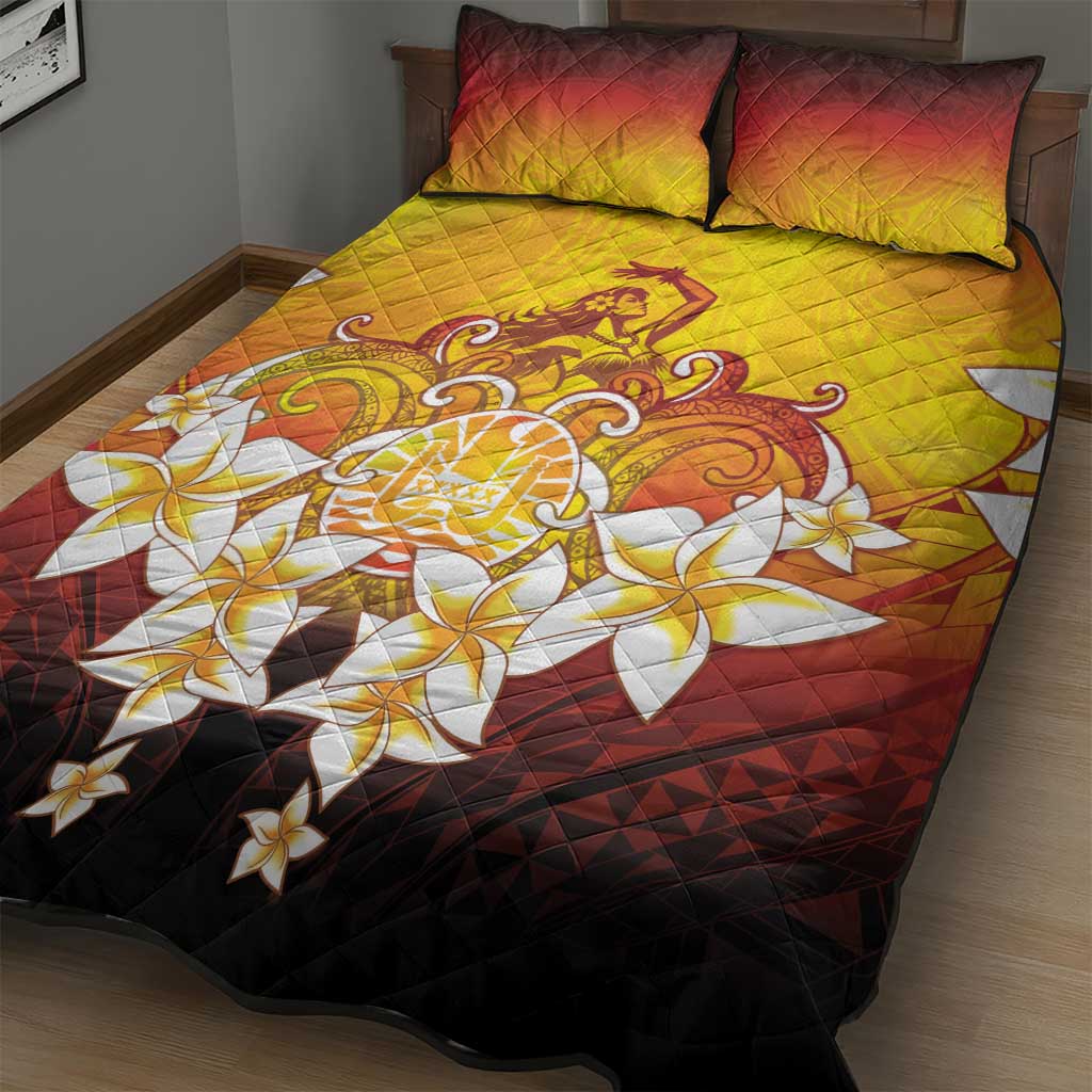 Tahiti Heiva Festival Quilt Bed Set Tahitian Vahine Plumeria Flowers